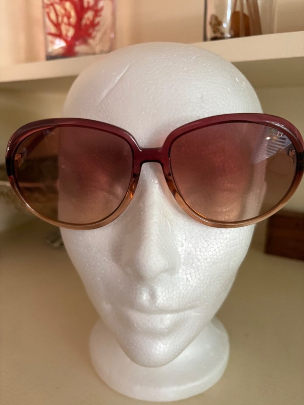 Women's Givenchy Oversized Round Ombre' Burgundy Peach Gradient Tinted Sunglasse - Picture 3 of 16